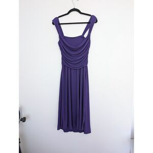 Elie Tahari Ballerina Slinky Sleeveless Ruched Purple Knee Midi Dress Sz M/L